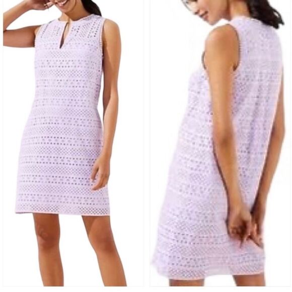 LOFT Gorgeous Eyelet Cotton Shift Lavender Dress - Picture 1 of 8